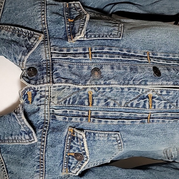 Route 66 Jacket Coat Trucker Denim Blue Jean Pockets Button Up Distressed L - Picture 4 of 16